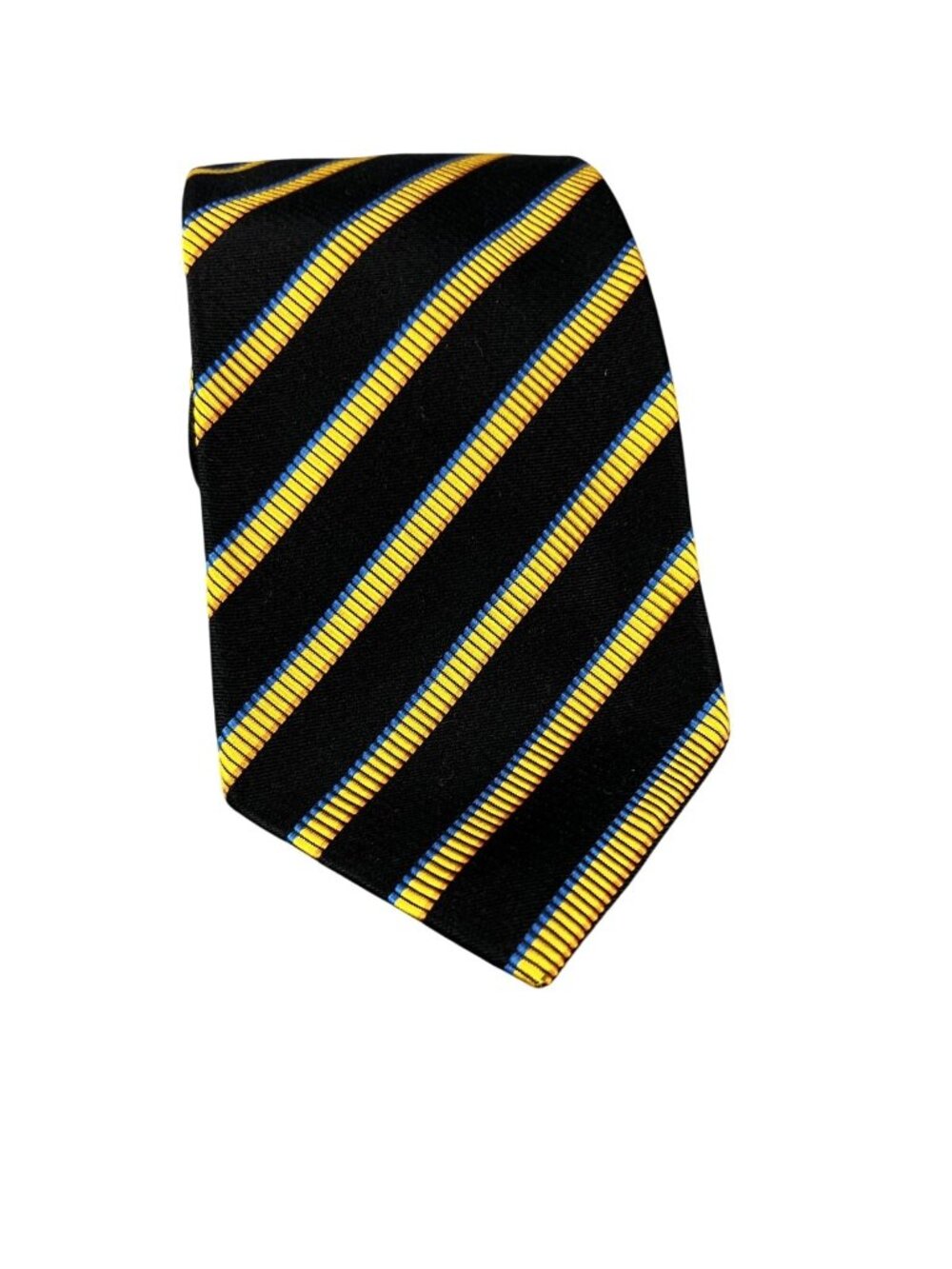 XIV Platinum Black & Yellow Striped Silk Repp Tie Handmade In USA